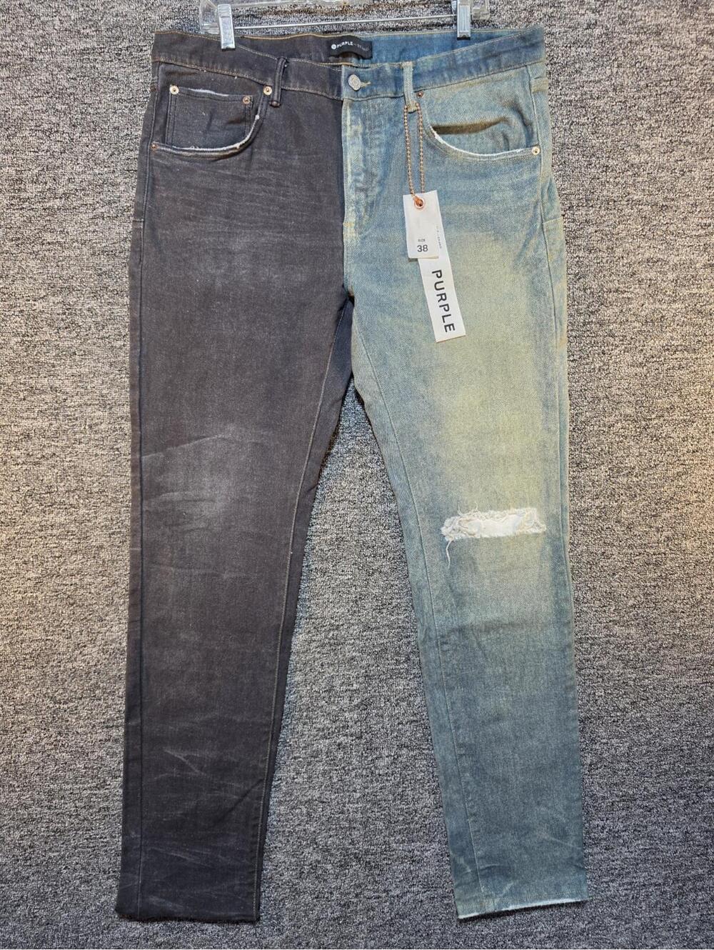 PURPLE BRAND Two-Tone Blue/Black Distressed Skinny Slim Denim Jeans Men